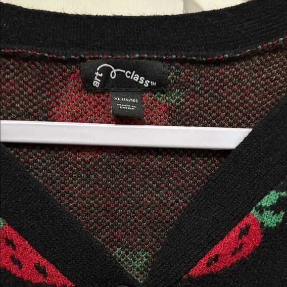 Girls Art Class Black and Red Cropped Cardigan with Strawberry Print - Picture 2 of 2